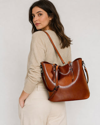 Vintage Leather Shoulder Bag Spacious Design Dual Handle Everyday Carry