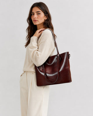 Vintage Leather Shoulder Bag Spacious Design Dual Handle Everyday Carry