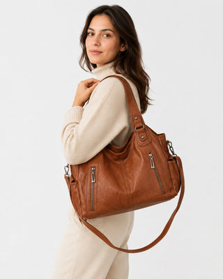 Leather Hobo Bag Purse with Zip Closure and Dual Handles for Everyday Versatile Use