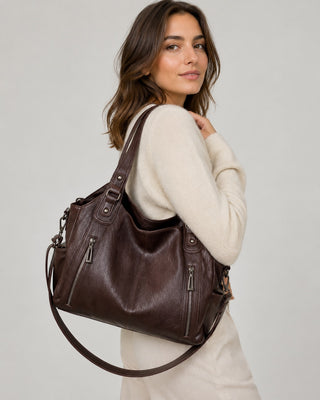 Leather Hobo Bag Purse with Zip Closure and Dual Handles for Everyday Versatile Use