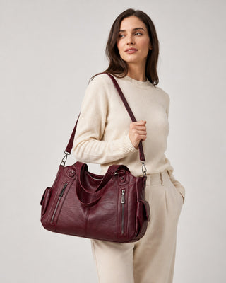 Leather Hobo Bag Purse with Zip Closure and Dual Handles for Everyday Versatile Use