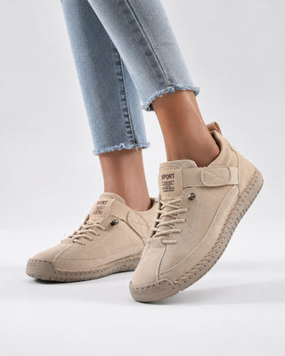 Casual Ankle Sneakers for Women Lace-Up Suede and Leather Upper with Padded Collar and Rubber Sole