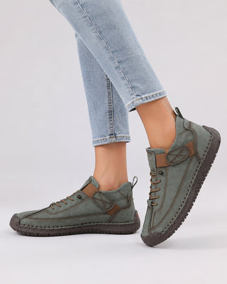 Casual Ankle Sneakers for Women Lace-Up Suede and Leather Upper with Padded Collar and Rubber Sole