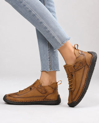 Casual Ankle Sneakers for Women Lace-Up Suede and Leather Upper with Padded Collar and Rubber Sole