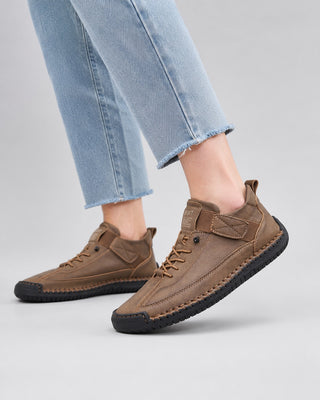 Casual Ankle Sneakers for Women Lace-Up Suede and Leather Upper with Padded Collar and Rubber Sole