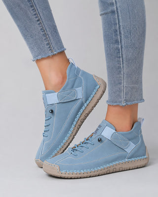 Casual Ankle Sneakers for Women Lace-Up Suede and Leather Upper with Padded Collar and Rubber Sole