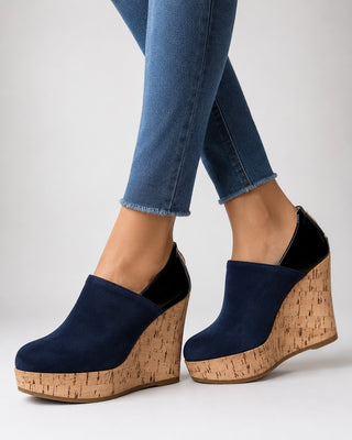 Modern Platform Wedge Ankle Booties with Side Cutouts and Cork-Textured Sole for Women