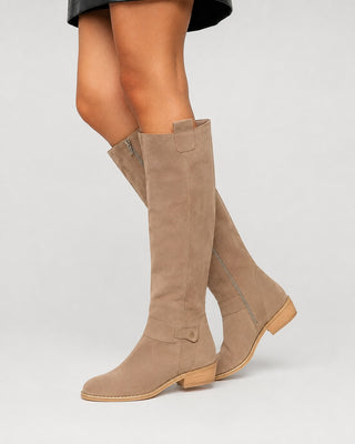 Modern Knee High Boots for Women Suede Upper Block Heel Side Zip Closure Comfortable Design