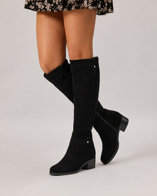 Modern Knee High Boots for Women Suede Upper Block Heel Side Zip Closure Comfortable Design