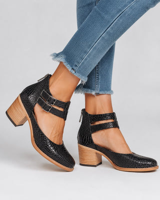 Modern Block Heel Ankle Booties with Buckled Straps Leather Upper for Comfortable Everyday Wear