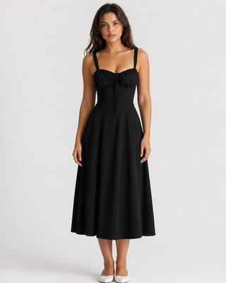 Floral Midi Dress for Women with Sweetheart Neckline Fitted Bodice Lightweight Fabric Side Slit