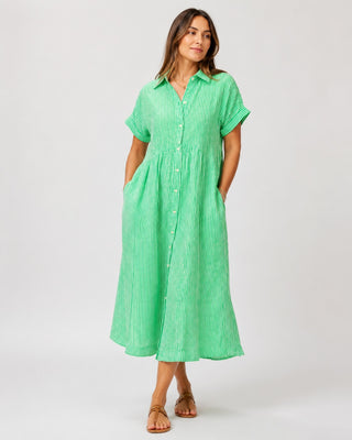 Striped Midi Dress Button-Down Front Cotton Blend Relaxed Fit Casual Layering Option