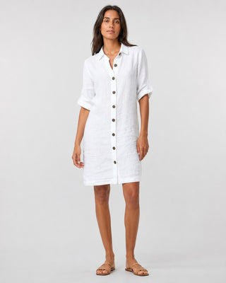 Casual Linen Women's Dress Knee-Length Button Front Three-Quarter Sleeves Lightweight Summer Dresses