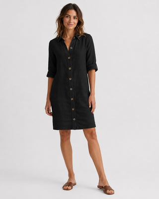 Casual Linen Women's Dress Knee-Length Button Front Three-Quarter Sleeves Lightweight Summer Dresses