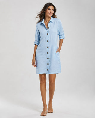 Casual Linen Women's Dress Knee-Length Button Front Three-Quarter Sleeves Lightweight Summer Dresses