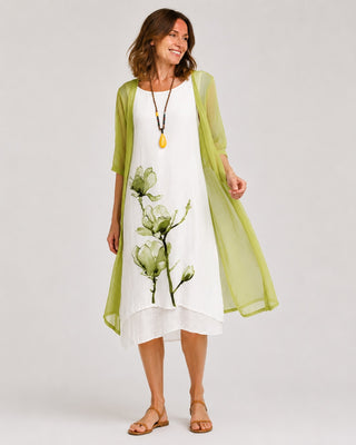 Floral Print Midi Dress Set with Loose Chiffon Cardigan for Women Casual Summer Dresses