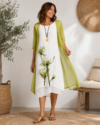 Floral Print Midi Dress Set with Loose Chiffon Cardigan for Women Casual Summer Dresses