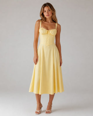 Floral Midi Dress for Women with Sweetheart Neckline Fitted Bodice Lightweight Fabric Side Slit
