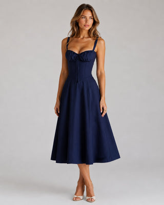 Floral Midi Dress for Women with Sweetheart Neckline Fitted Bodice Lightweight Fabric Side Slit