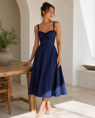 Floral Midi Dress for Women with Sweetheart Neckline Fitted Bodice Lightweight Fabric Side Slit