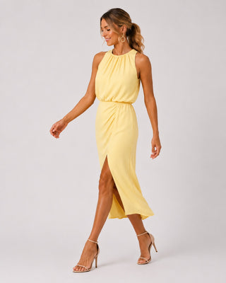 Sleeveless Casual Midi Dress Lightweight Fabric Round Neck Front Split Comfortable Fit
