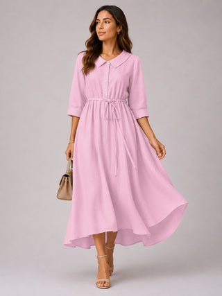 Classic Collared Midi Dress with Three-Quarter Sleeves for Women in Soft Breathable Fabric