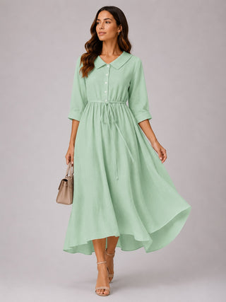 Classic Collared Midi Dress with Three-Quarter Sleeves for Women in Soft Breathable Fabric