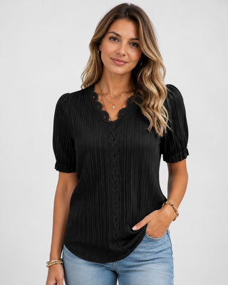 Casual V-Neck Women's Blouse with Short Sleeves in Lightweight Fabric for Summer Wear