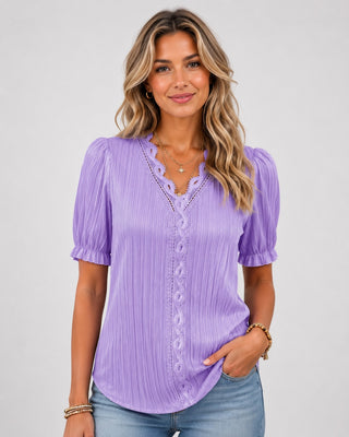 Casual V-Neck Women's Blouse with Short Sleeves in Lightweight Fabric for Summer Wear