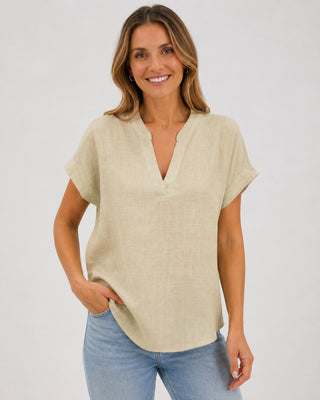 V-Neck White Blouse for Women Short Sleeve Relaxed Fit Lightweight Summer Top