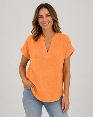 V-Neck White Blouse for Women Short Sleeve Relaxed Fit Lightweight Summer Top