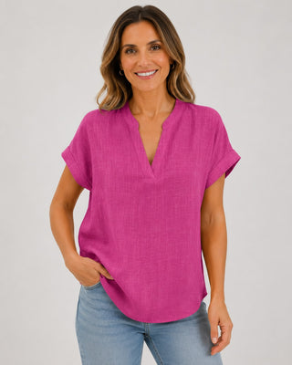 V-Neck White Blouse for Women Short Sleeve Relaxed Fit Lightweight Summer Top