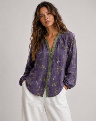 Women's Embroidered Blouse V-Neck Long Sleeve Loose Fit Soft Fabric Casual Top