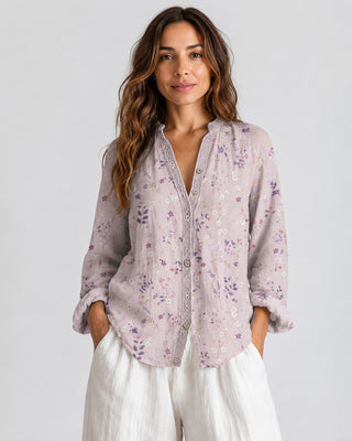 Women's Embroidered Blouse V-Neck Long Sleeve Loose Fit Soft Fabric Casual Top