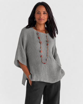 Casual Oversized Women's Blouse in Soft Linen with Three-Quarter Sleeves for Summer Fashion