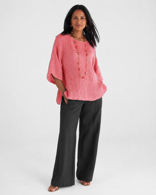 Casual Oversized Women's Blouse in Soft Linen with Three-Quarter Sleeves for Summer Fashion