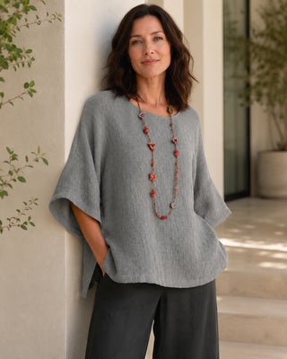 Casual Oversized Women's Blouse in Soft Linen with Three-Quarter Sleeves for Summer Fashion