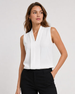 Minimalist Womens Blouse V-Neck Sleeveless Lightweight Tailored Fit Summer Tops for Women
