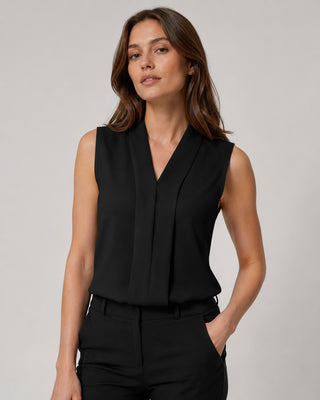 Minimalist Womens Blouse V-Neck Sleeveless Lightweight Tailored Fit Summer Tops for Women