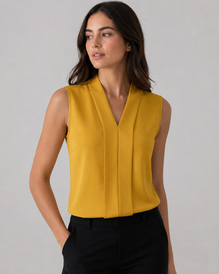 Minimalist Womens Blouse V-Neck Sleeveless Lightweight Tailored Fit Summer Tops for Women