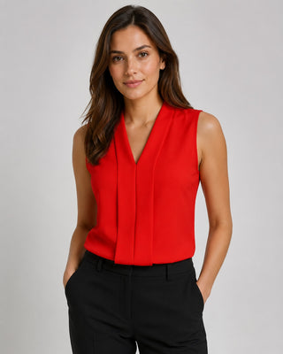 Minimalist Womens Blouse V-Neck Sleeveless Lightweight Tailored Fit Summer Tops for Women