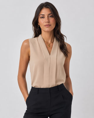 Minimalist Womens Blouse V-Neck Sleeveless Lightweight Tailored Fit Summer Tops for Women
