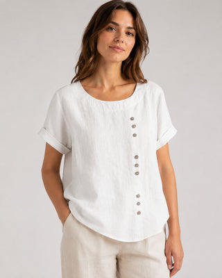 Women's Casual Linen Tunic Top with Button Front Relaxed Fit for Everyday Wear