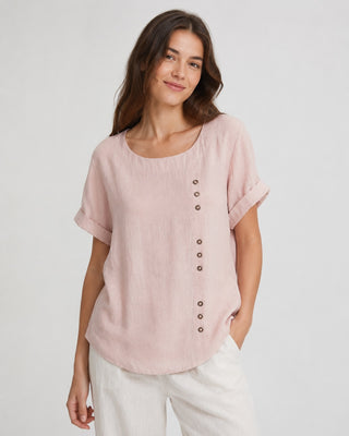 Women's Casual Linen Tunic Top with Button Front Relaxed Fit for Everyday Wear