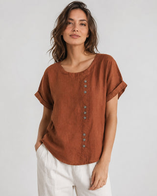 Women's Casual Linen Tunic Top with Button Front Relaxed Fit for Everyday Wear