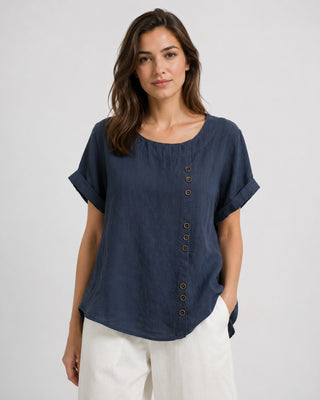 Women's Casual Linen Tunic Top with Button Front Relaxed Fit for Everyday Wear