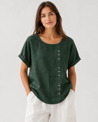 Women's Casual Linen Tunic Top with Button Front Relaxed Fit for Everyday Wear