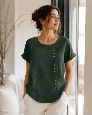 Women's Casual Linen Tunic Top with Button Front Relaxed Fit for Everyday Wear