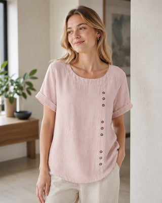 Women's Casual Linen Tunic Top with Button Front Relaxed Fit for Everyday Wear