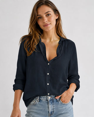 Modern Women's Shirt Button-Down Linen Relaxed Fit with Rolled Sleeves and Lapel Collar